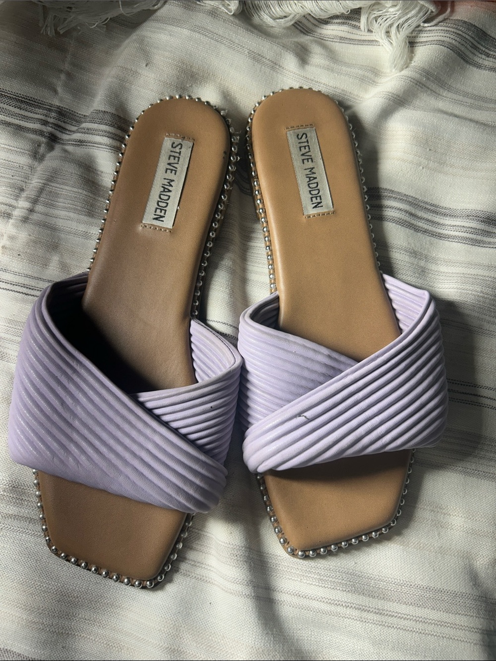 Steve Madden Lilac Quilted Cross-Strap Slide Sandals